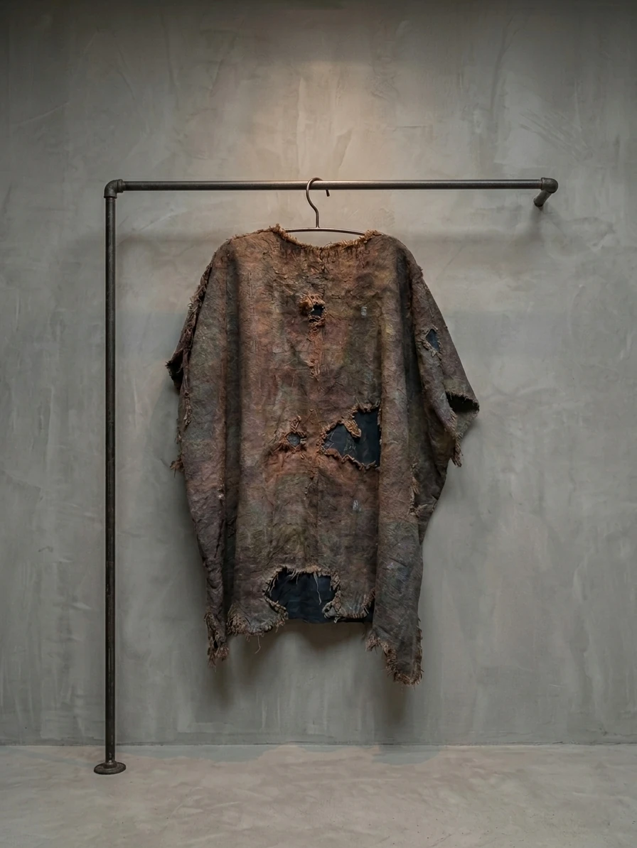 Wild Silk Robe hanging on a metal rack against a concrete wall